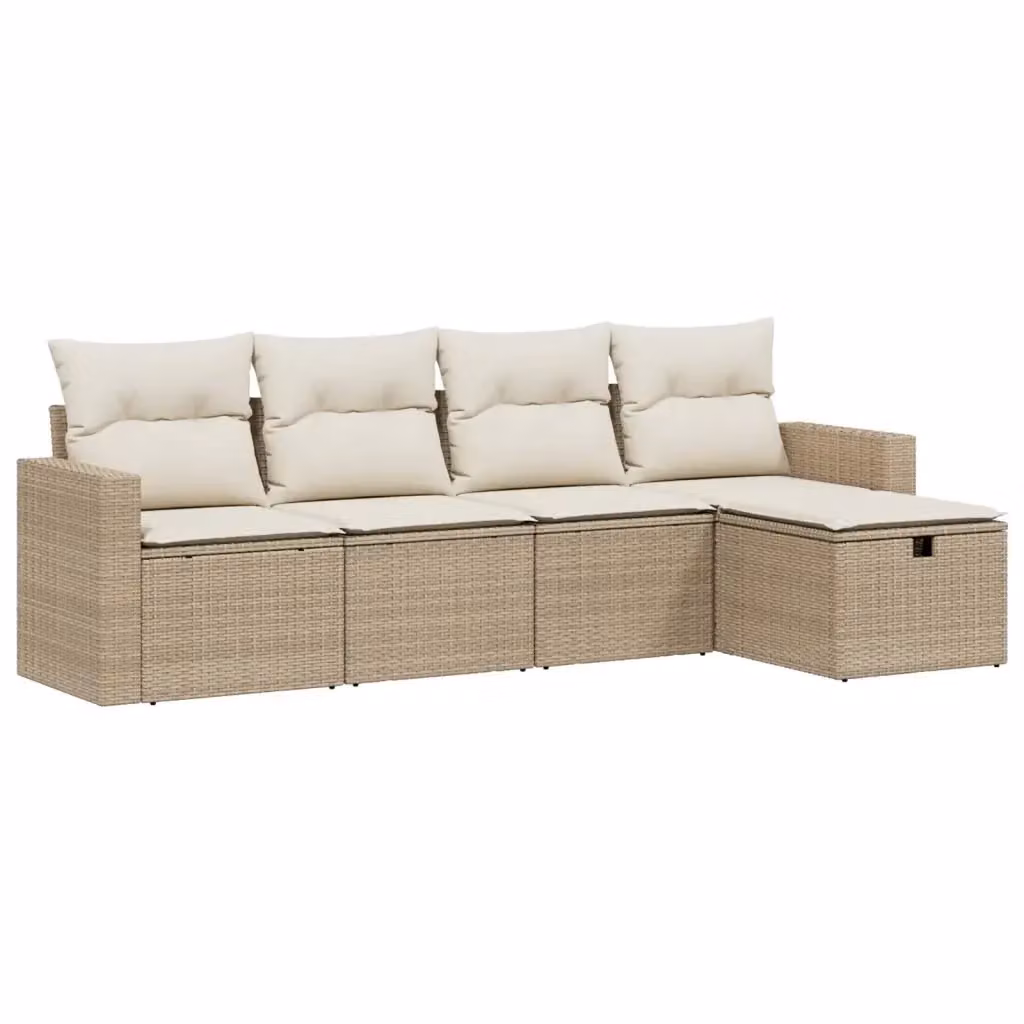 vidaXL Set Divano da Giardino a L con Poltrona e Pouf, Colore Beige e Bianco, Struttura in Metallo e Polyrattan con Cuscini Imbottiti e Rivestimenti Rimovibili – 2