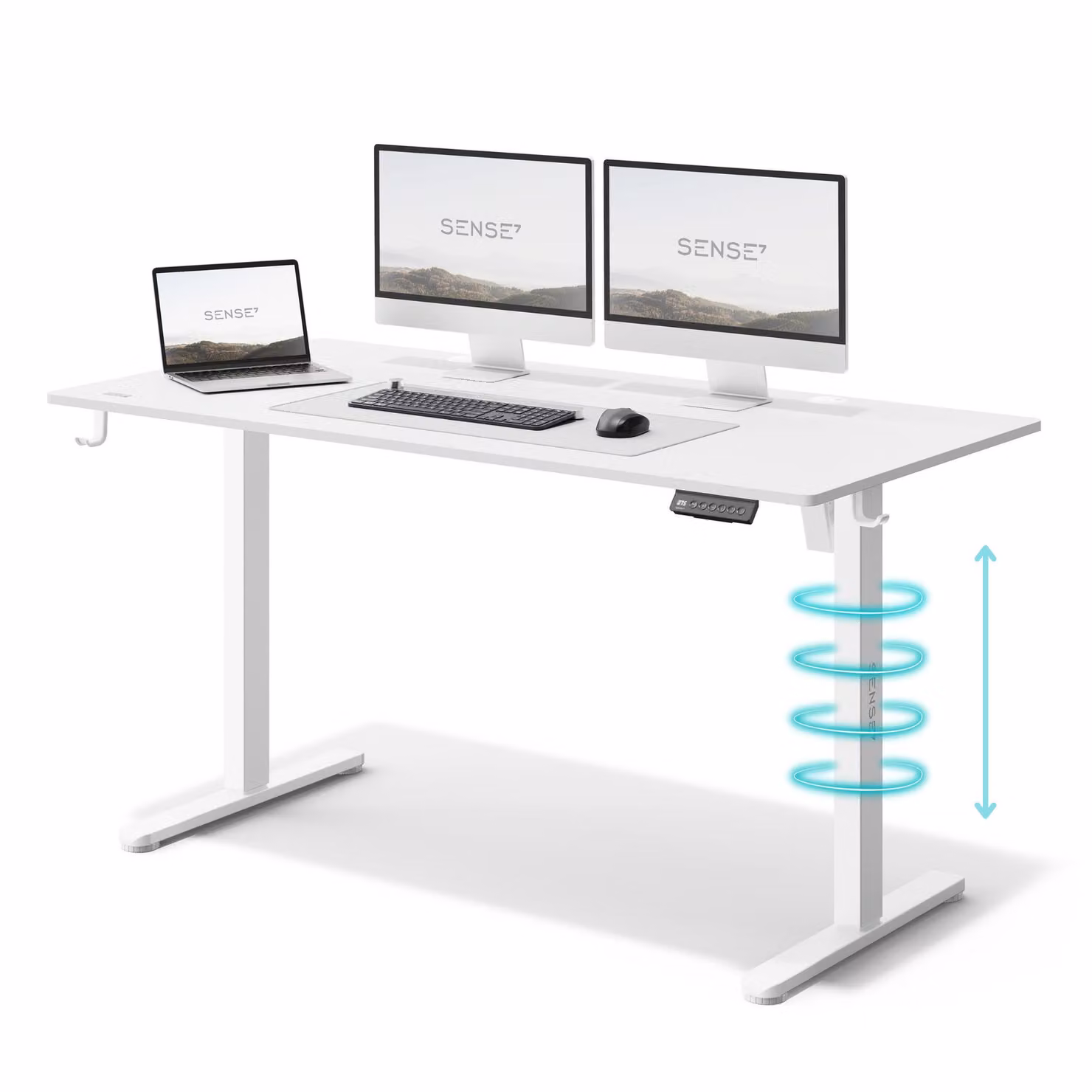 SENSE7 Nojo Scrivania regolabile in altezza 140x70 cm Elettrica Bianca Tavolo da gaming Tavolo da computer Scrivania in piedi Funzione memoria Gestione cavi Ufficio