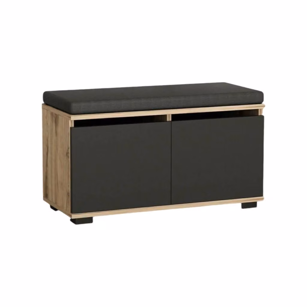 Scarpiera Delphin DMORA con seduta integrata per 8 paia di scarpe, Marrone e Nero, L: 80 cm, P: 35 cm, H: 42 cm – 2