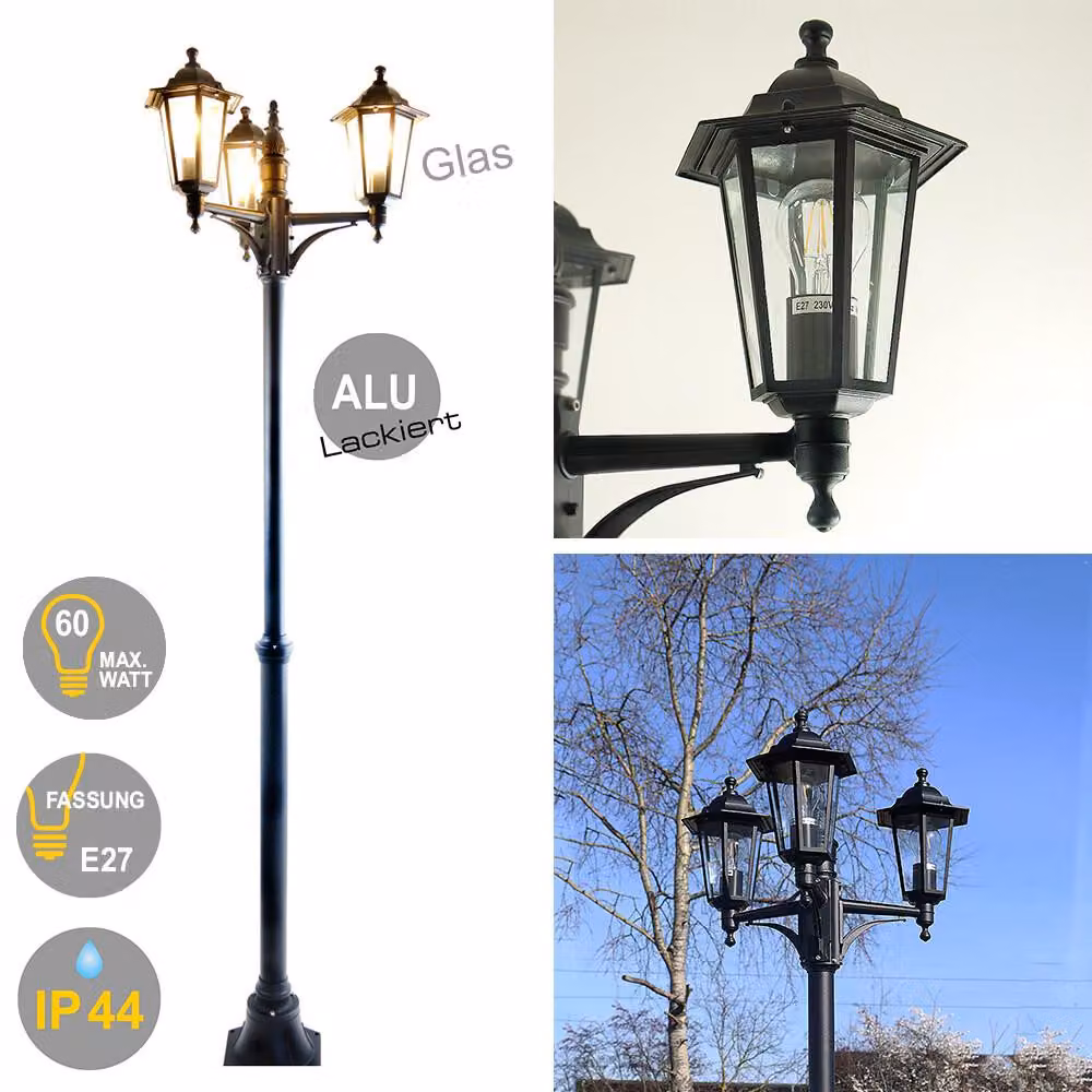Lampada da esterno Kingston, modello candelabro, 3 luci, 200 cm, colore nero