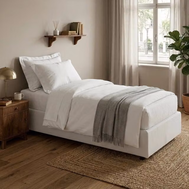 Letto singolo contenitore Addison di Talamo Italia con materasso incluso, rivestimento in tessuto bianco, L/P/H: 90 x 190 x 105 cm