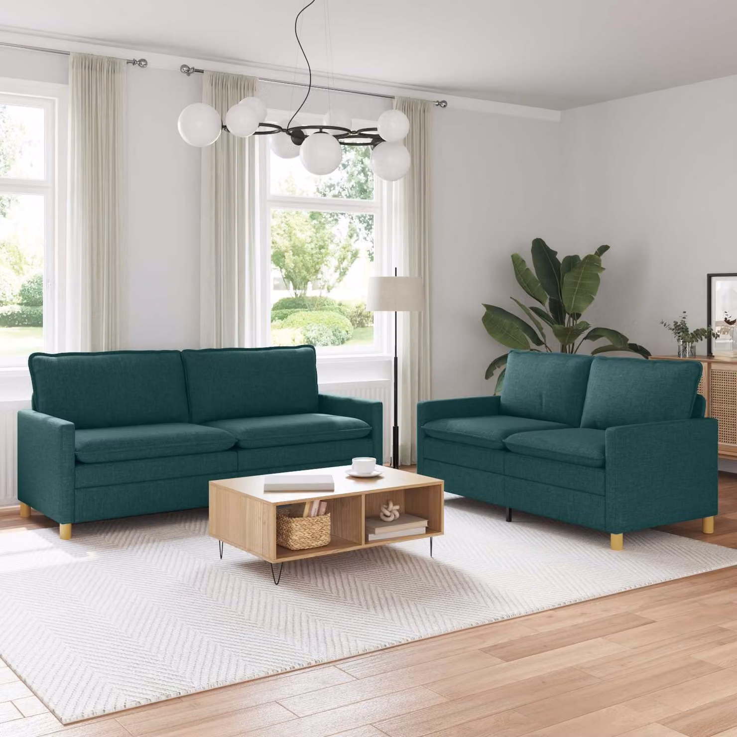 Set di 2 divani moderni vidaXL in tessuto verde scuro e nero con struttura in metallo per il tuo soggiorno