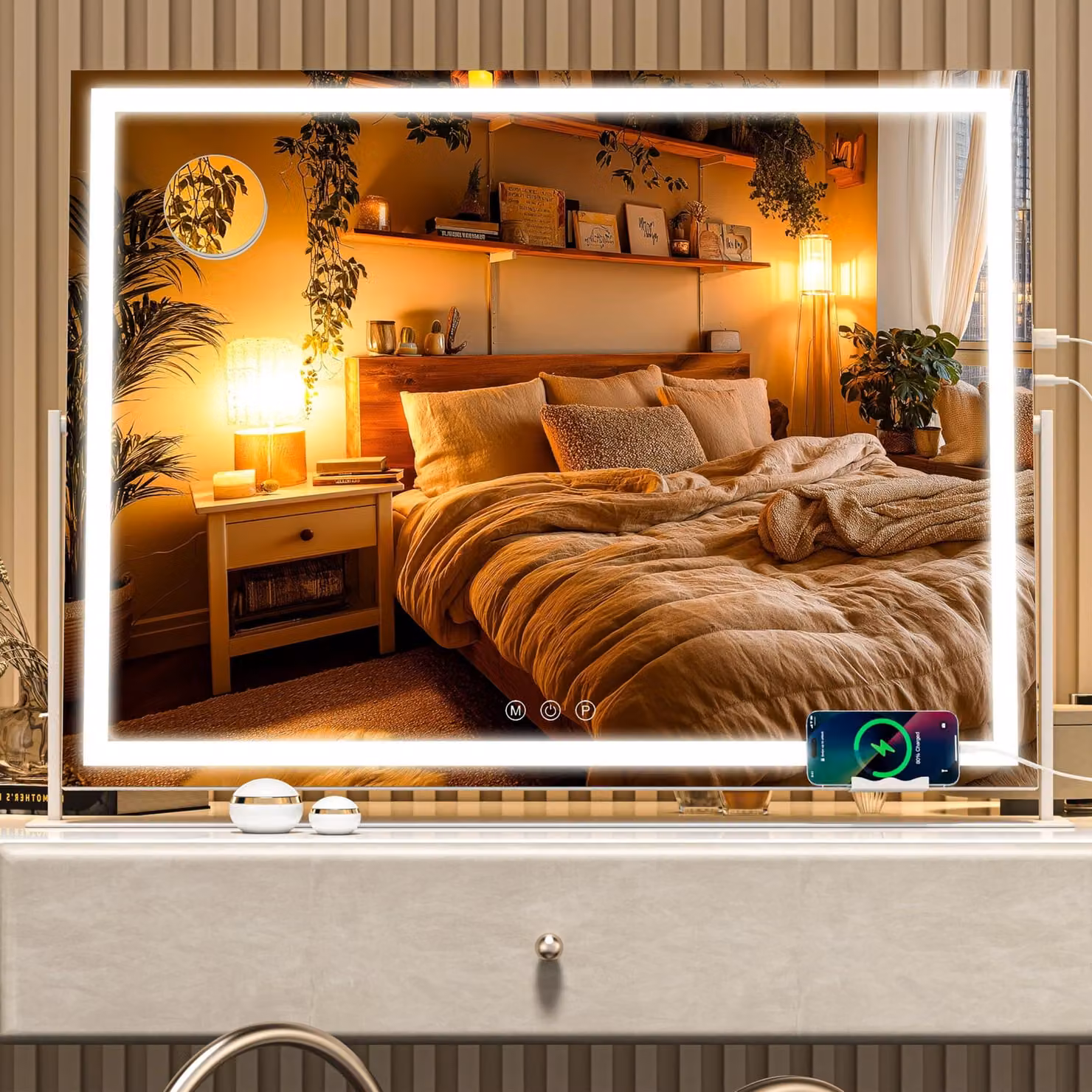 Specchio da trucco a LED, 70x50 cm, ingrandimento 10x, con touch screen, colore bianco