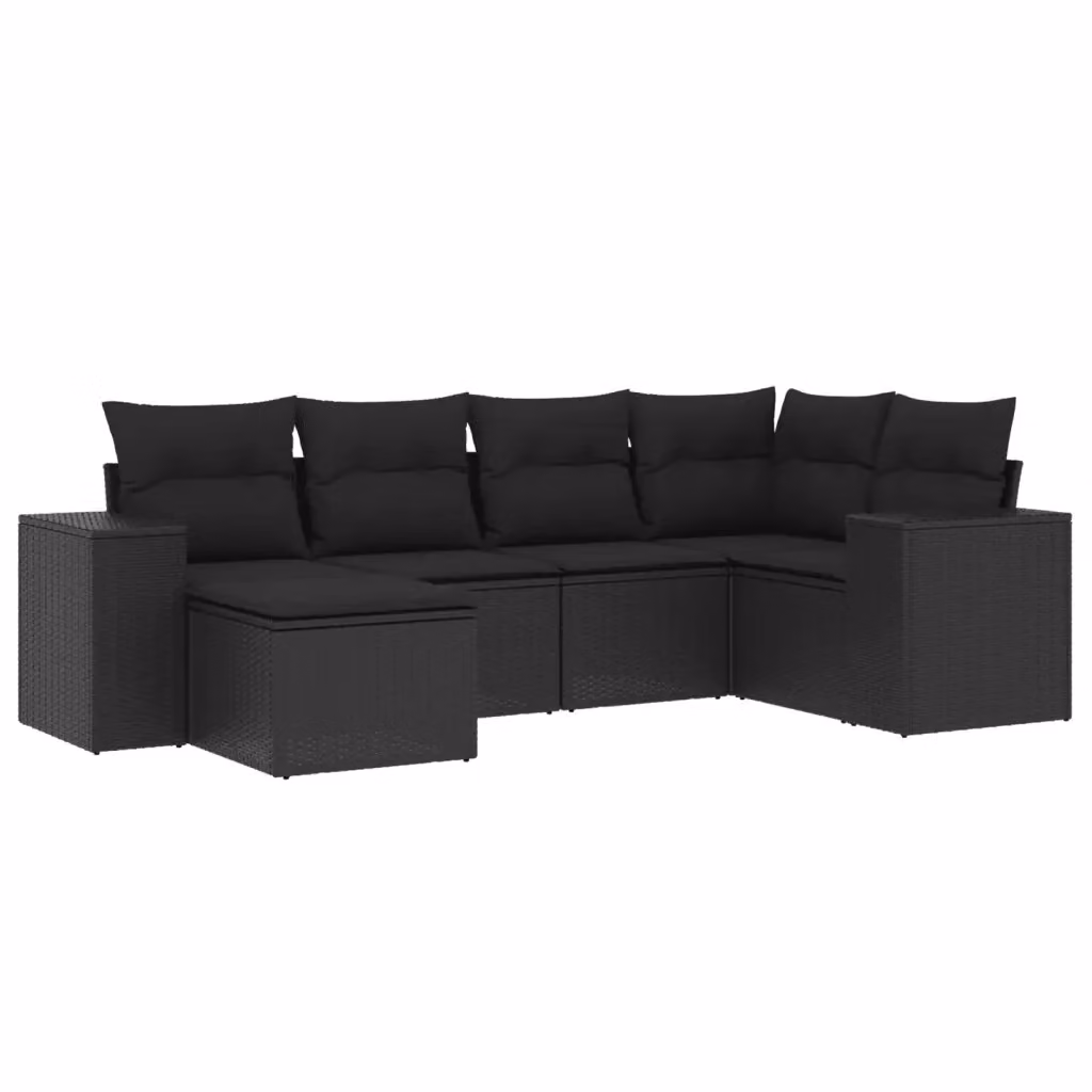 Set Divano da Giardino a L vidaXL 6 pz con Cuscini Nero in Polyrattan e Acciaio – 2