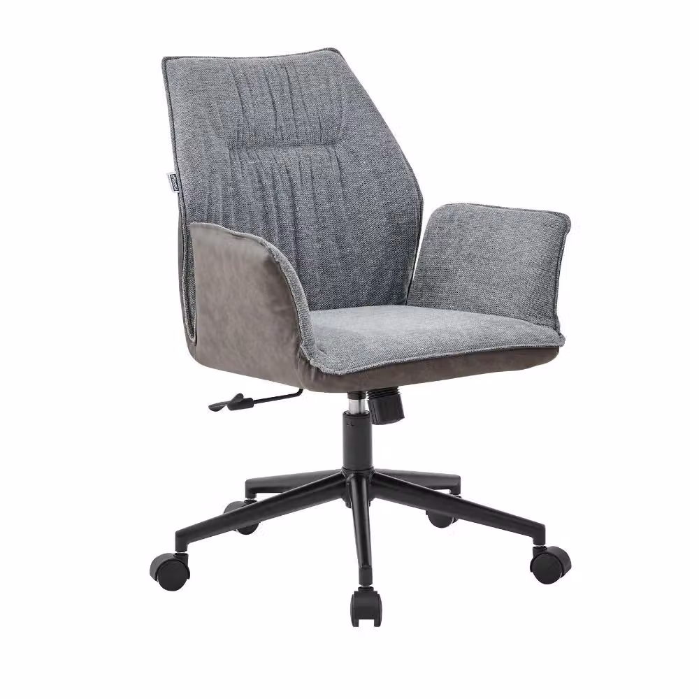 Poltrona girevole Citra EFFEZETA ITALIA con rotelle, schienale in ecopelle color elefante e seduta in tessuto grigio per ufficio o casa – 2