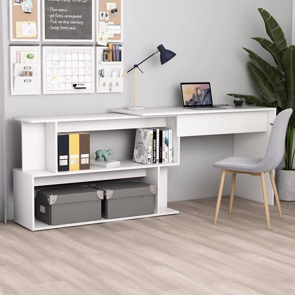Scrivania ad Angolo Moderna vidaXL Bianca in Legno e MDF L: 200 cm, P: 50 cm, H: 76 cm
