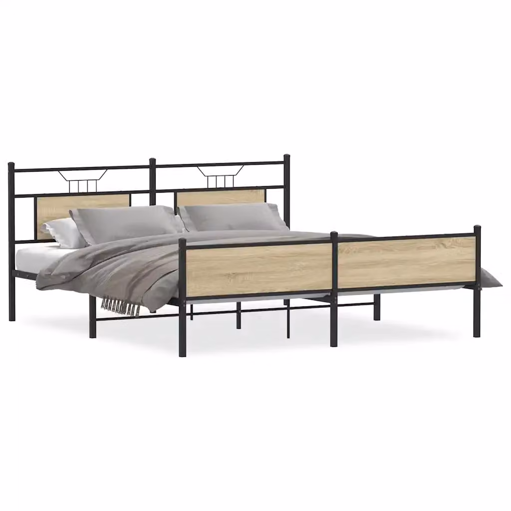 Letto con struttura in metallo e legno Rovere Sonoma marrone vidaXL L/P: 180 x 200 cm – 2