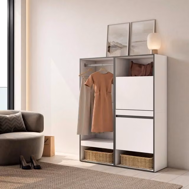 Armadio Aperto, 120x35x145cm, Camera da letto, Scarpiera, Bianco RF3483