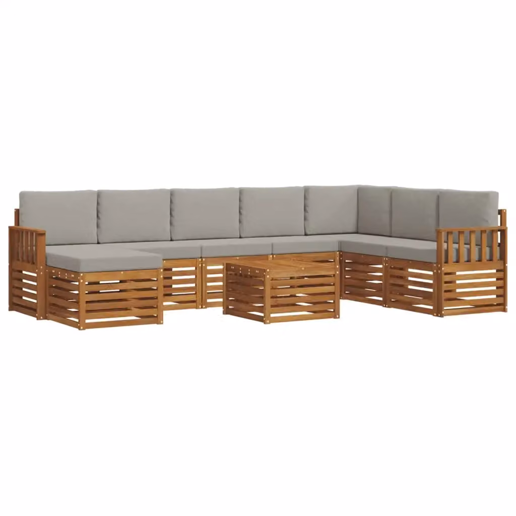 Set di divani da esterno a L vidaXL in legno di acacia con cuscini grigi composto da 9 pezzi – 2