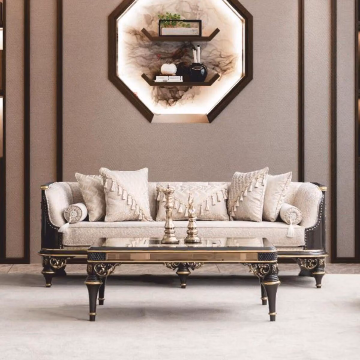 Casa Padrino tavolino barocco beige / marrone / oro 120 cm - Mobili barocchi