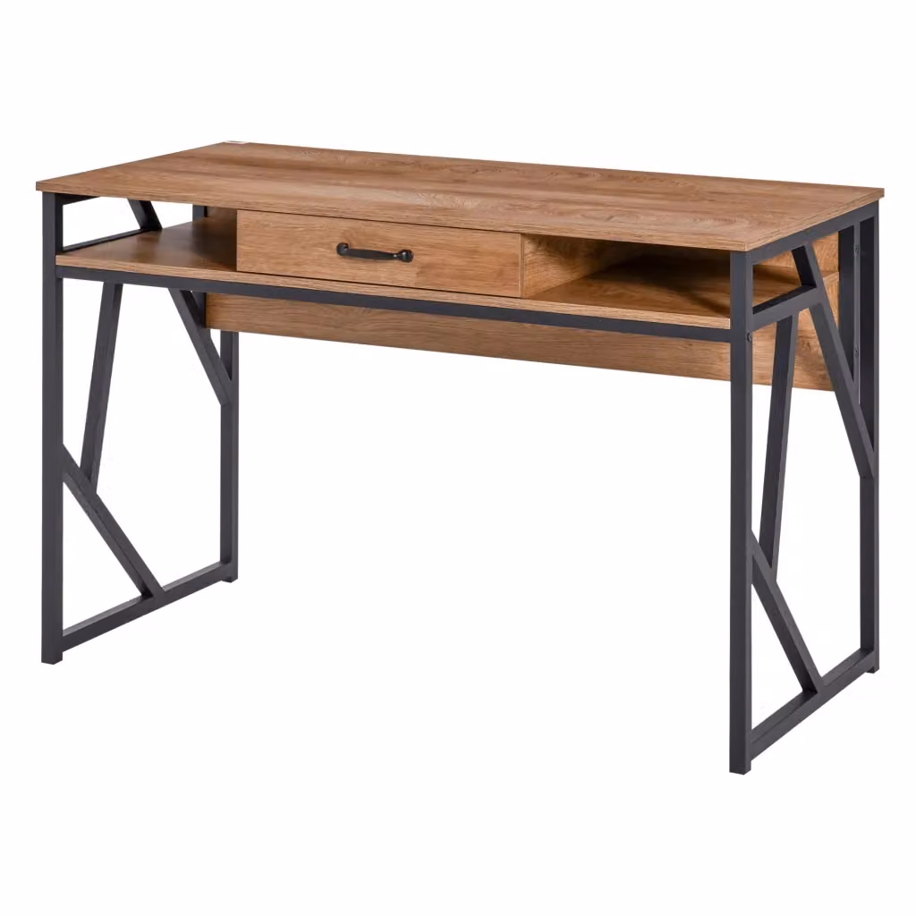 Scrivania Industriale XYLO con Cassetto e Ripiani in Metallo e MDF Nero e Marrone L: 120 cm, P: 60 cm, H: 76 cm – 2