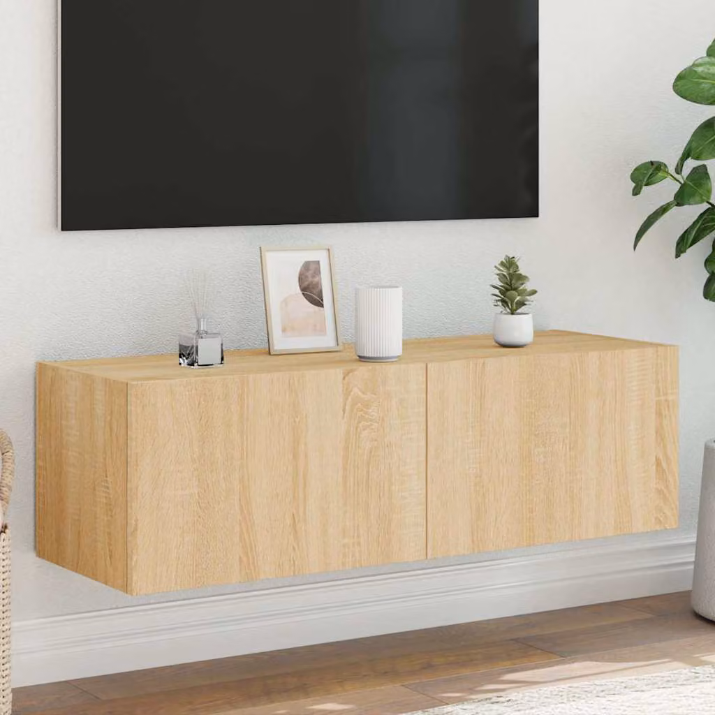 Mobile TV da parete con luci LED vidaXL in Rovere Sonoma, Marrone, L 100 cm x P 35 cm x H 31 cm