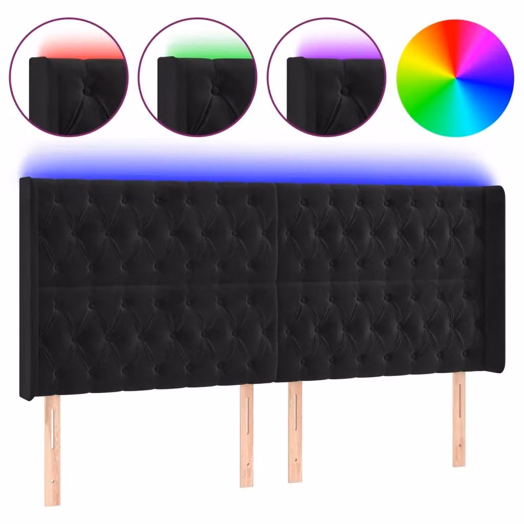 Testiera per letto vidaXL in velluto nero con illuminazione LED e porta di ricarica USB, L 203 x P 16 x H 118/128 cm – 2