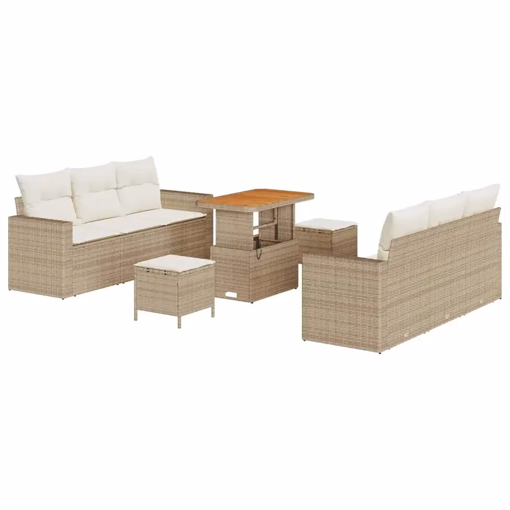 Set Divano da Giardino vidaXL 9 Pezzi in Polyrattan Beige con Cuscini e Tavolino – 2