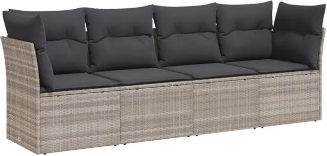 Set Divano da Giardino 4pz | Set Salotto da Giardino con Cuscini Grigio Chiaro Polyrattan
