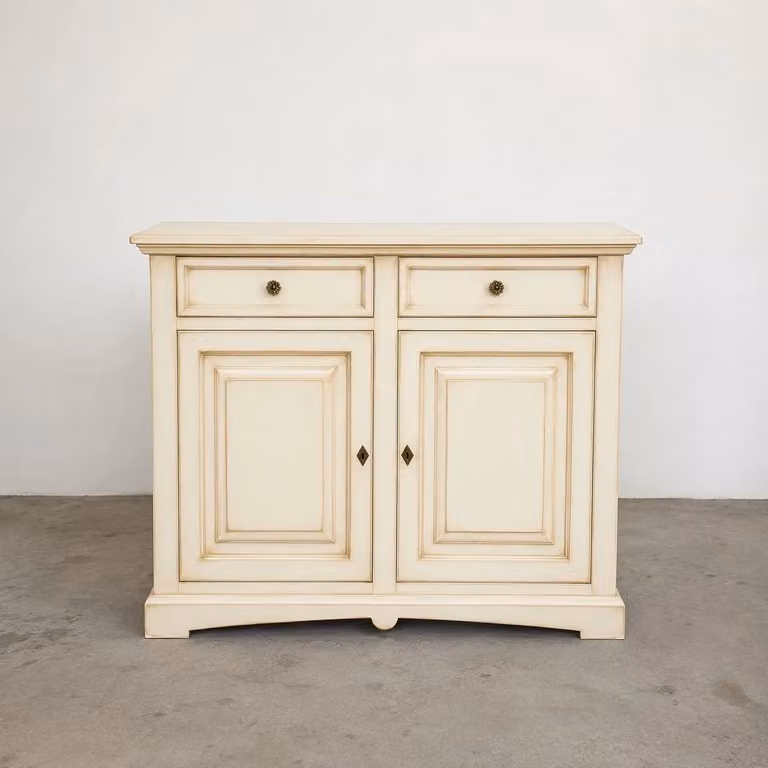 Credenza shabby chic in legno di pioppo bianco Mobili 2G L: 117 cm, P: 46 cm, H: 96 cm