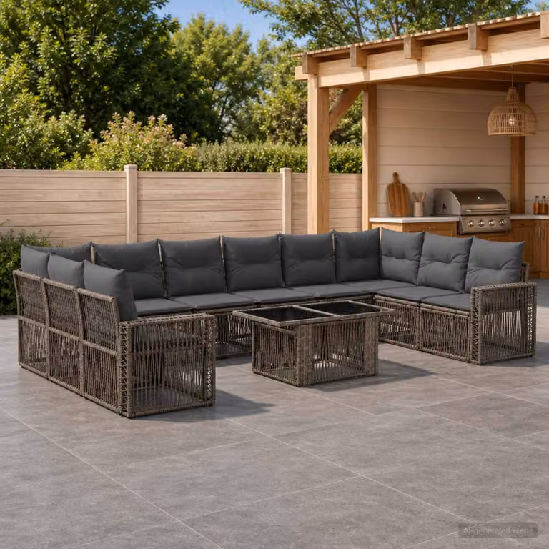 Set Divano da Giardino vidaXL 11 pz in Polyrattan Grigio e Antracite con Tavolino e Cuscini