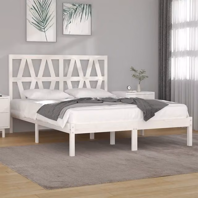 Letto con giroletto vidaXL in legno massello di pino bianco laccato L: 200 cm, P: 120 cm, H: 125,5 cm – 1