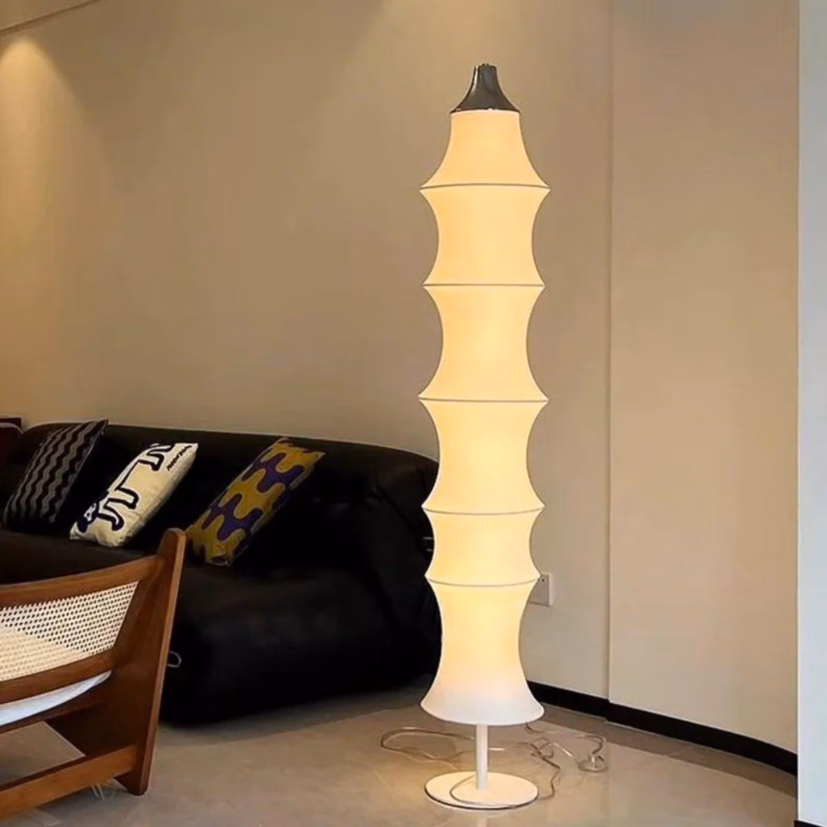 Lampada da terra - Lampada con paralume in tessuto - Altezza 165 cm - Stile minimalista giapponese - Realizzata in ferro