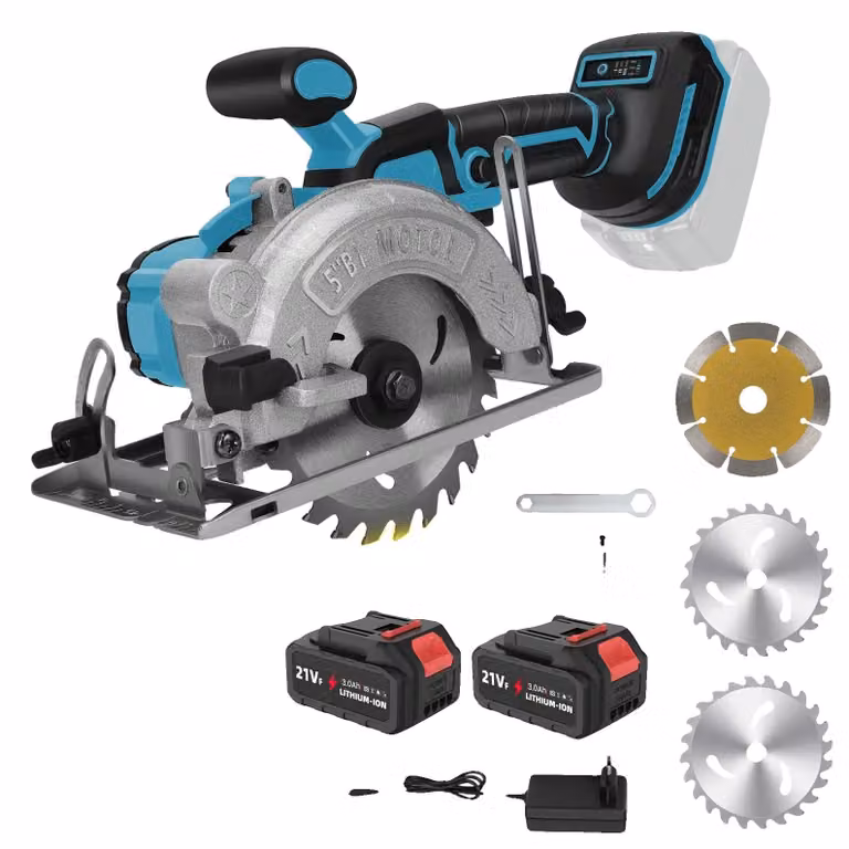 Sega circolare, motore brushless, regolazione dell'angolo da 45° a 90°, 2 batterie, omologazione CE