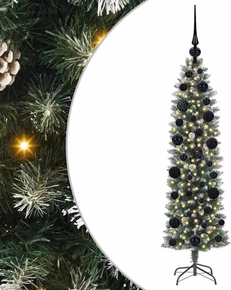 Albero di Natale Artificiale Sottile Verde e Bianco 120 cm