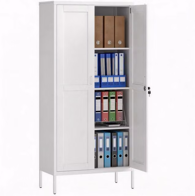 Armadio per ufficio in acciaio bianco con serratura e 2 chiavi, 3 ripiani regolabili, robusto e pratico per casa e garage, 80x40x175 cm
