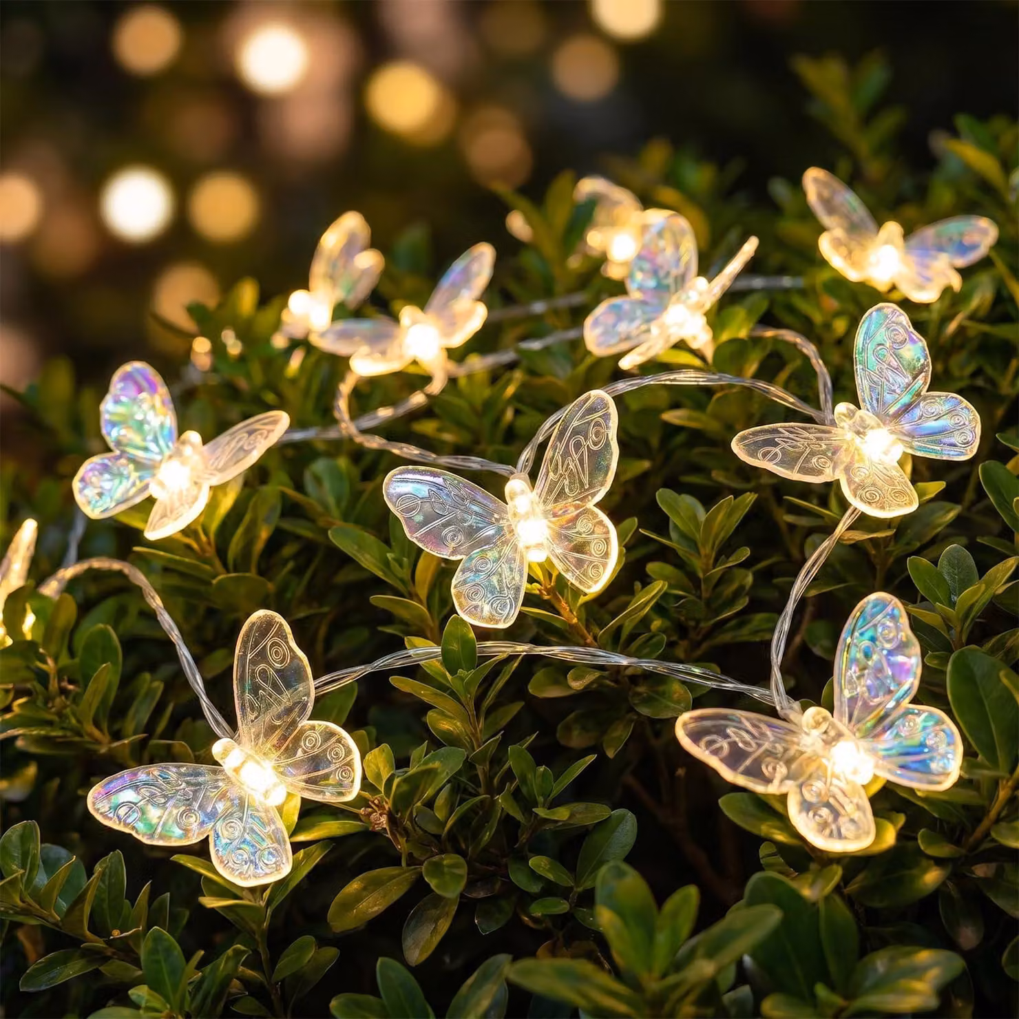 Catena luminosa a LED a forma di farfalla, lunghezza 1,5 metri, 10 LED a luce bianca calda, alimentata a batteria