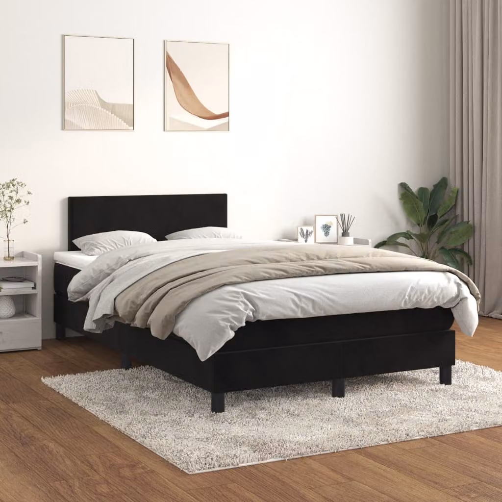 The Living Store Letto a molle con materasso nero 120x200 cm in velluto