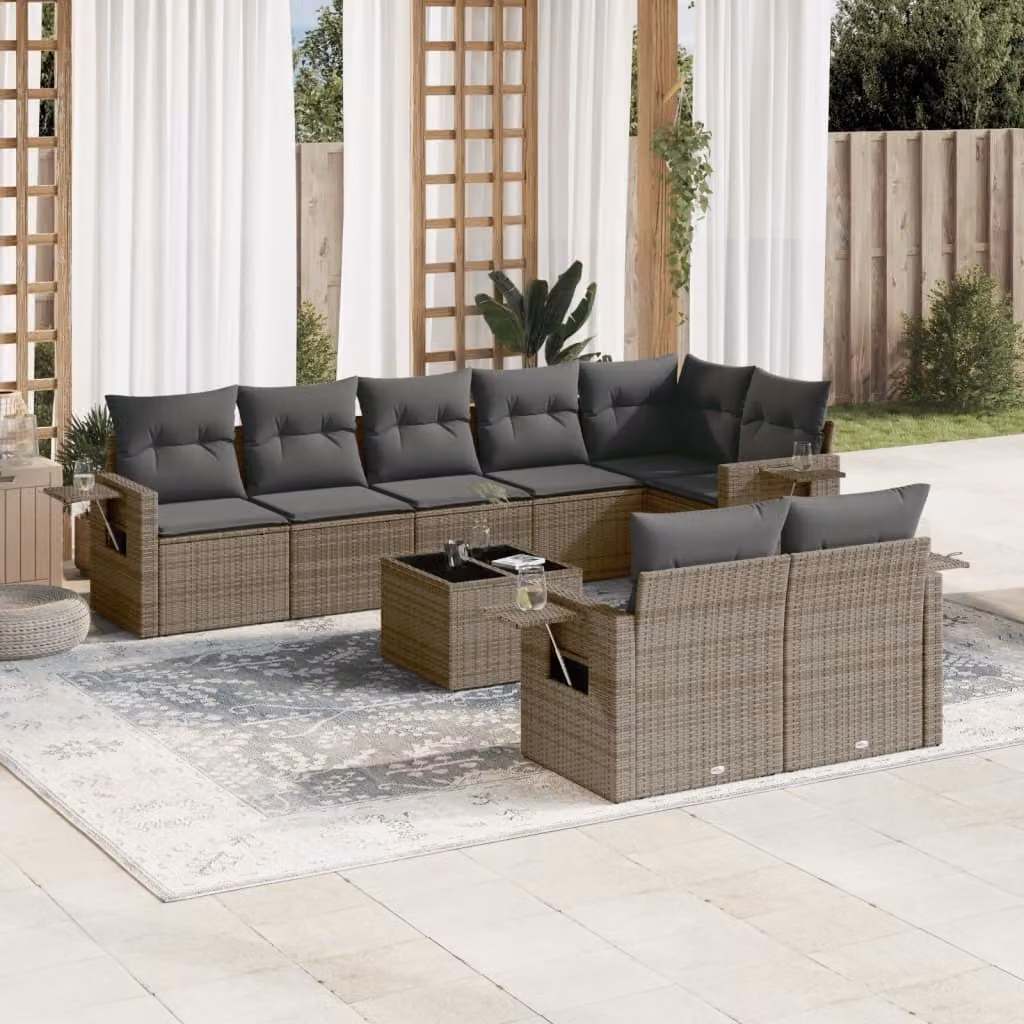 Maison Exclusive - Set Divano da Giardino 9 pz con Cuscini Grigio in Polyrattan