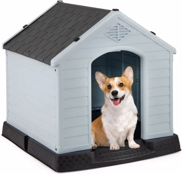 Casetta per cani Design Mania impermeabile e ventilata con pavimento rialzato e tetto rimovibile, Grigio
