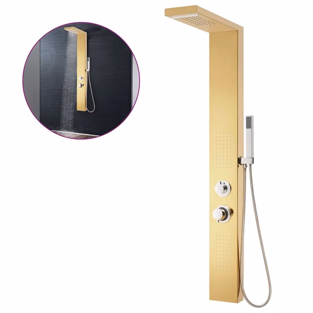 Sistema di Pannelli Doccia vidaXL in Acciaio Inossidabile Oro con Doccetta a Mano e Funzioni Rain e Massage – 2