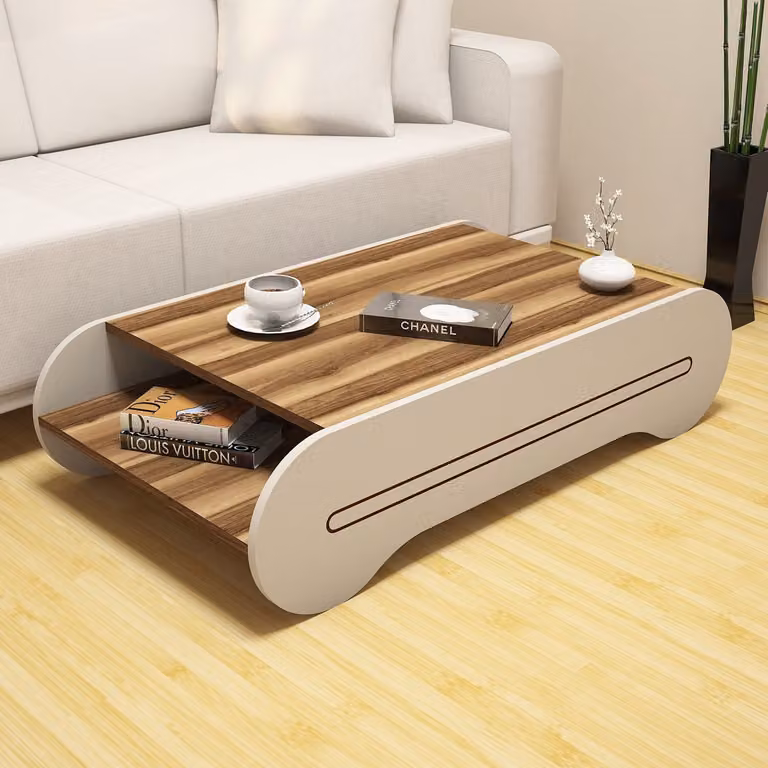 Skye Decor, Cool - Noce, Crema, Tavolino, Noce, 100% PANNELLI DI PARTICELLE RIVESTITI IN MELAMMINA, 120 x 63,6 x 30 cm