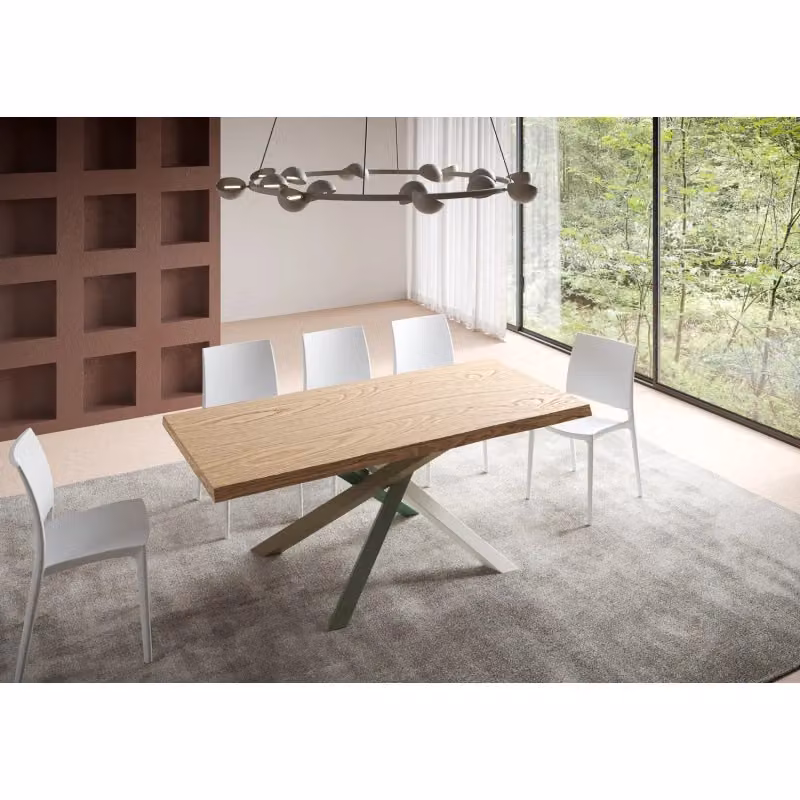 Tavolo fisso moderno ITAMOBY in legno di rovere scortecciato con bordo live edge, L: 200 cm, P: 90 cm, H: 75 cm, colore marrone multicolore – 2