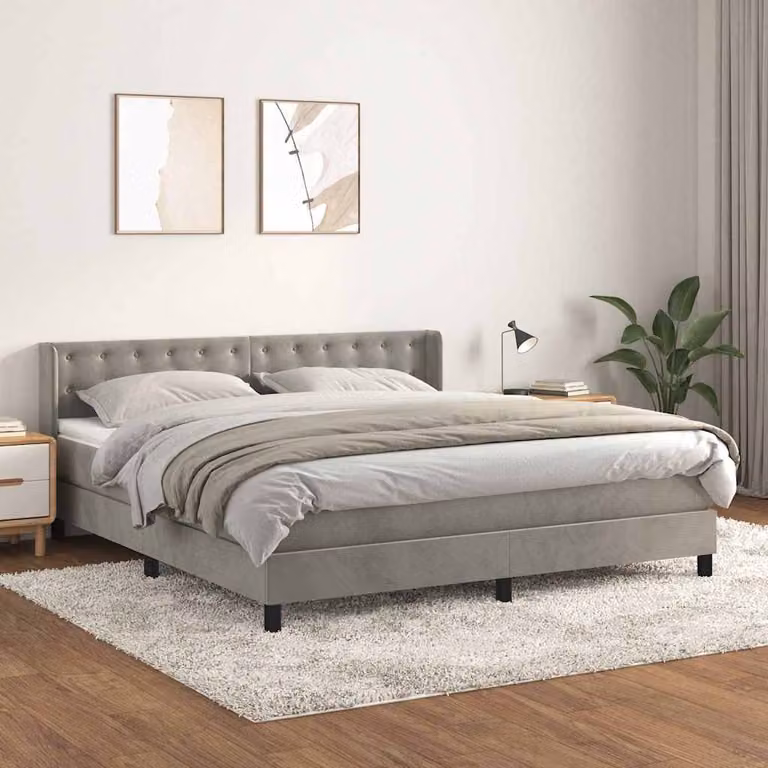 Giroletto a Molle con Materasso vidaXL in Velluto Grigio Chiaro L/P/H: 160 x 200 cm