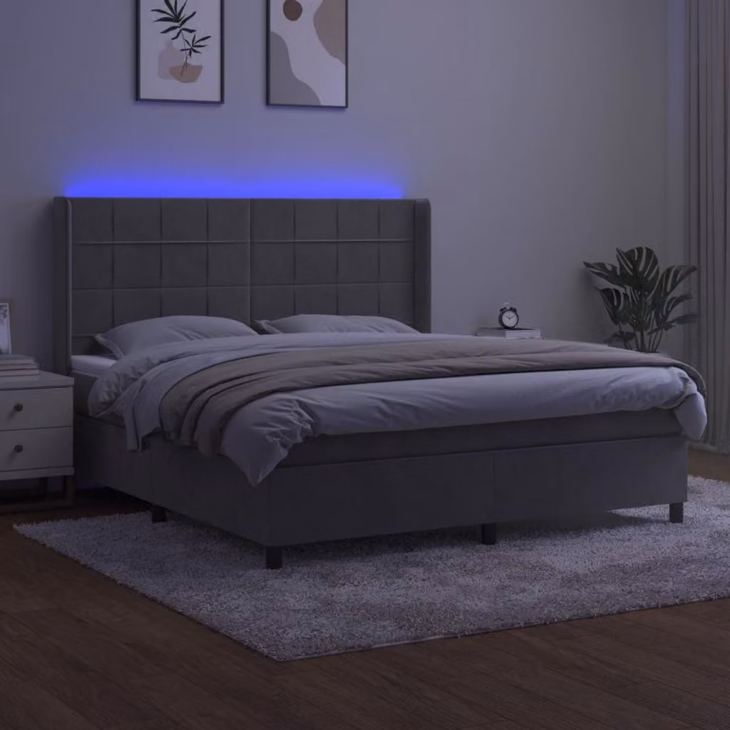 Maison Exclusive - Letto a Molle Materasso e LED Grigio Chiaro 160x200 cm Velluto