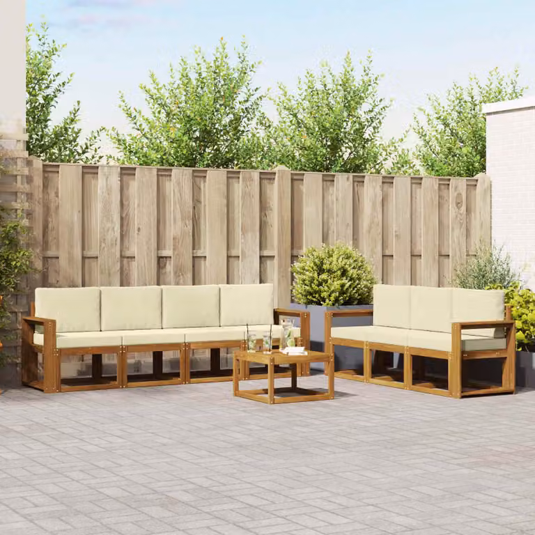 Set di divani da esterno vidaXL 8 pz in legno di acacia con cuscini, beige e bianco