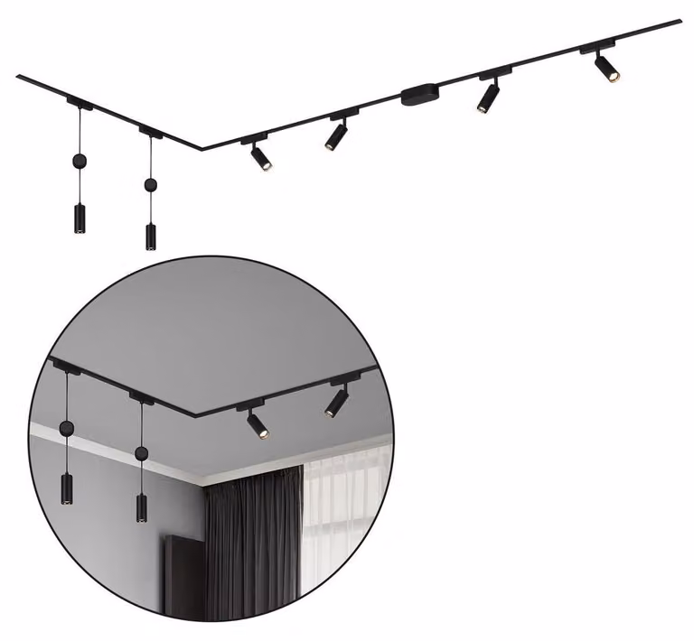 Sistema di binari Briloner Luxtrail, 4x faretti LED, 2x LED a sospensione, a L, nero