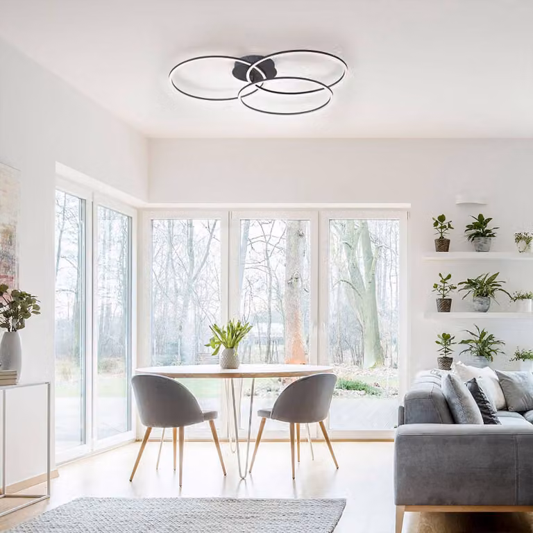 JUST LIGHT. GmbH Plafoniera a LED Ivanka, dimmerabile, Nero, Camera da letto, Metallo, Moderno, Plafoniera LED