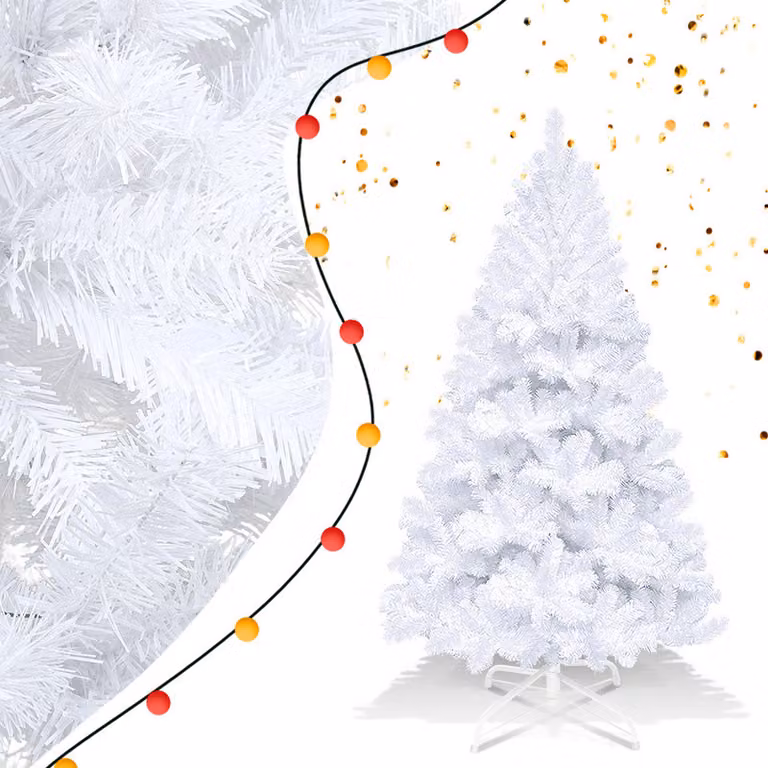 Jopassy 150cm albero di Natale artificiale, albero di Natale con supporto in metallo, albero di Natale 488 punte aghi in PVC, albero di Natale artificiale sistema pieghevole bianco