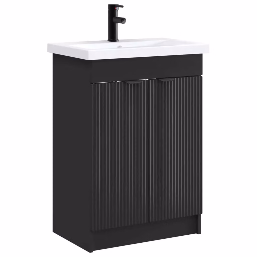 Set di mobili per il bagno moderno vidaXL in nero opaco, L: 56 cm, P: 37,5 cm, H: 81 cm – 2