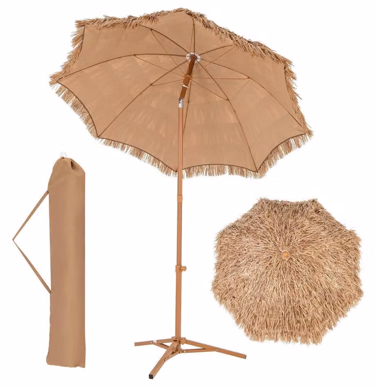 Ombrellone da spiaggia hawaiano, in paglia, diametro 200 cm, per balcone/giardino, inclinabile