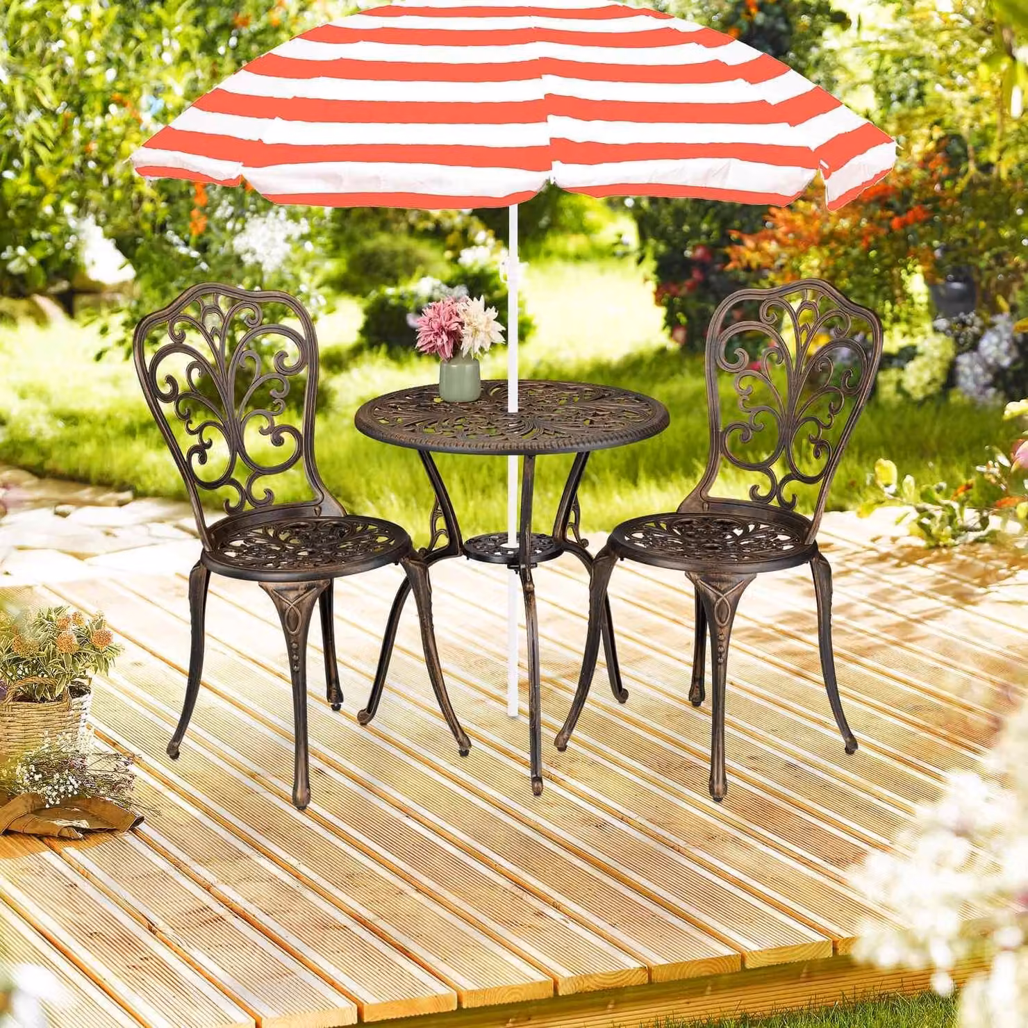 Set da bistrot da giardino in stile antico, 3 pezzi