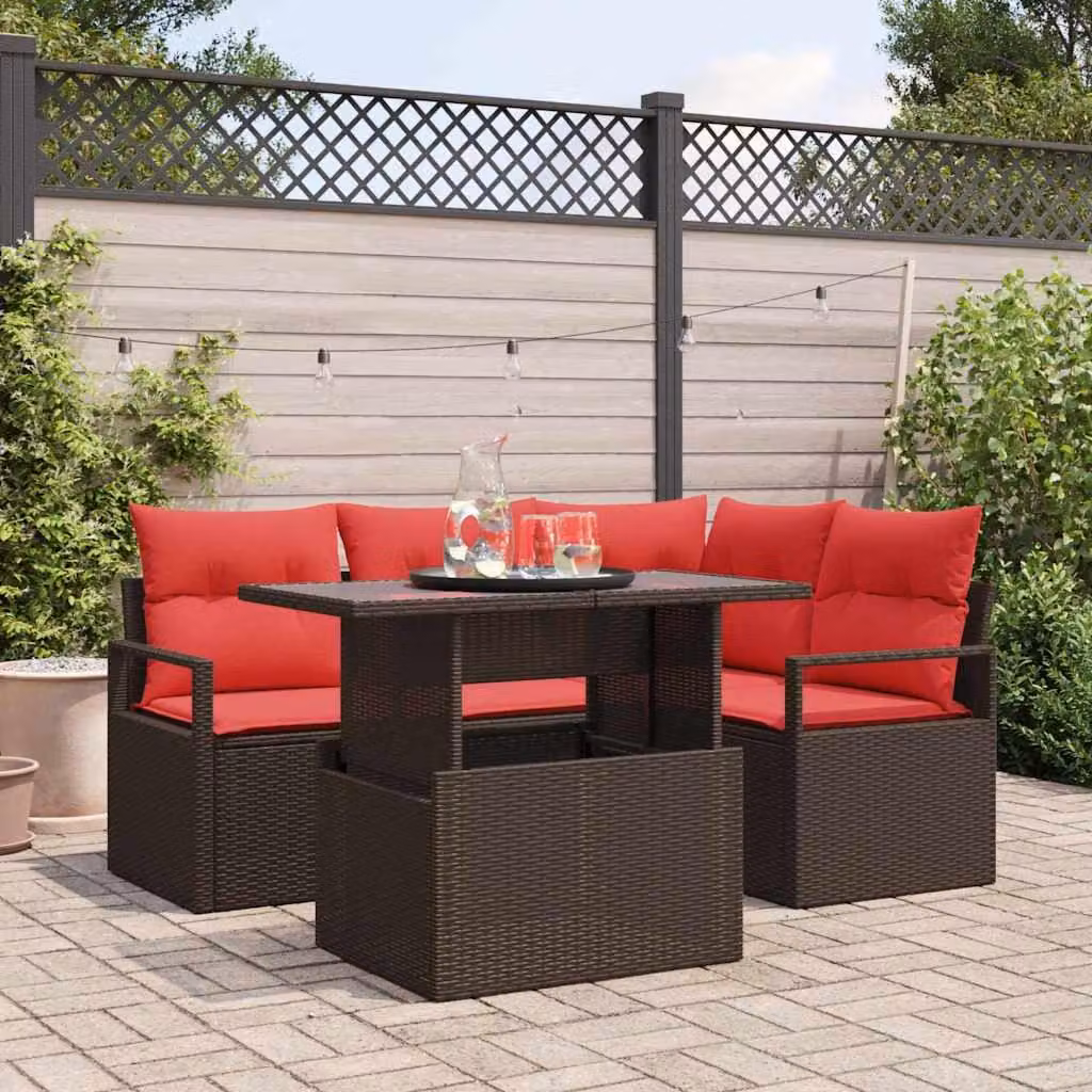 Maison Exclusive - Set di divani da giardino, 5 pezzi, color marrone, in rattan sintetico