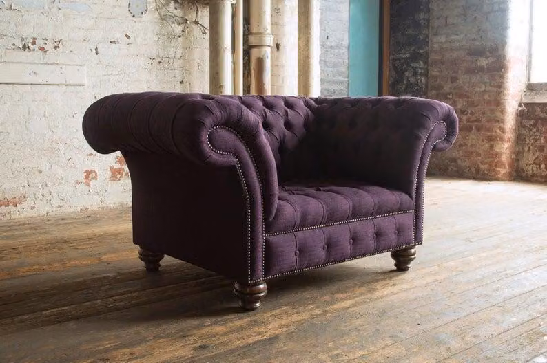 Chesterfield Sofa Fernseh Couch 1 Sitzer Luxus Textil Stoff Couchen Polster #9