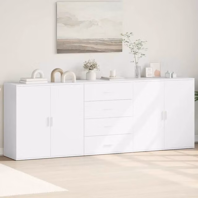 Set di 3 credenze vidaXL bianche in legno multistrato per sala da pranzo in stile moderno