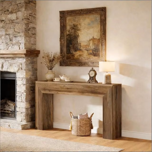 Consolle rustica in MDF marrone con piano da 160 × 30 cm e gambe rinforzate per ingresso e soggiorno