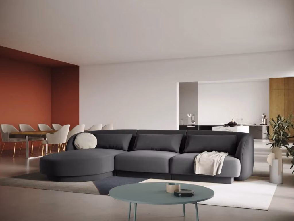 Divano angolare sinistro Tulum di Cosmopolitan Design in velluto grigio a 4 posti L 255 cm x P 70 cm x H 99 cm – 2