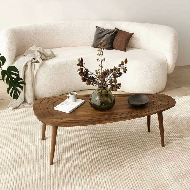 Tavolino da salotto Eugenia DMORA in legno color noce, forma ovale, L: 115 cm, P: 50 cm, H: 38 cm – 1