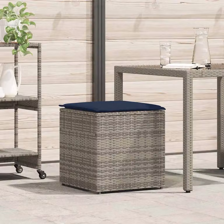 Scatola per cuscini vidaXL in rattan e metallo, colore grigio, L/P/H: 50 x 50 x 50 cm