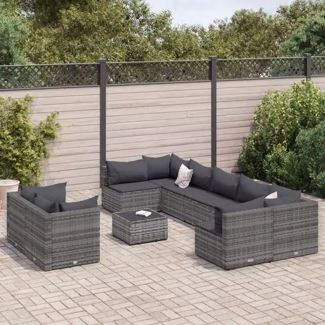 Set Divano da Giardino vidaXL a forma a U composto da 10 pezzi con Cuscini in Colore Antracite e Grigio